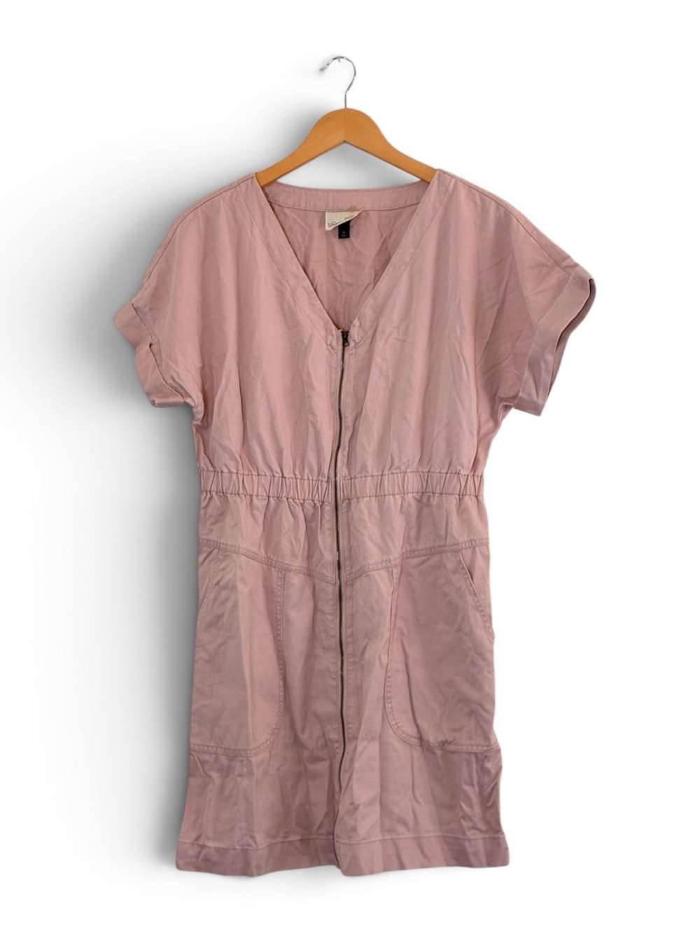 Universal Thread | Pink short sleeve shirt dress v-neck cotton blend mini medium